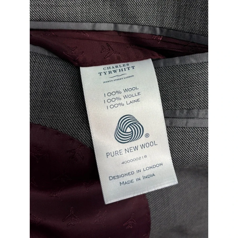 Charles Tyrwhitt 40L 34x32 Gray Sharkskin 2pc Pant Suit Slim Fit 100% Wool